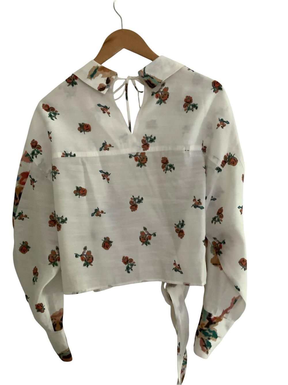 Vince White Floral Wrap Blouse with Tie Back Large - Picture 2 of 6